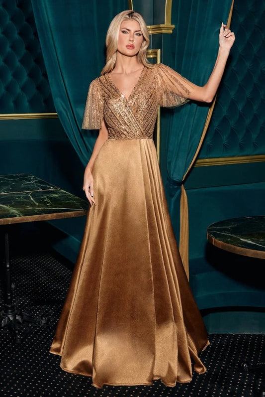 Vestido  Detalles en Abdomen Falda Lisa con Manga