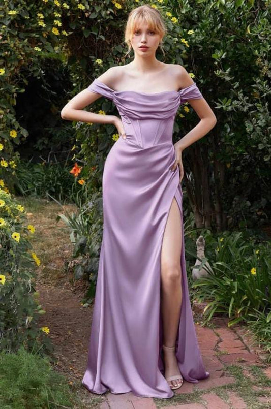 Vestido Lila Corset Mangas Caídas con Abertura