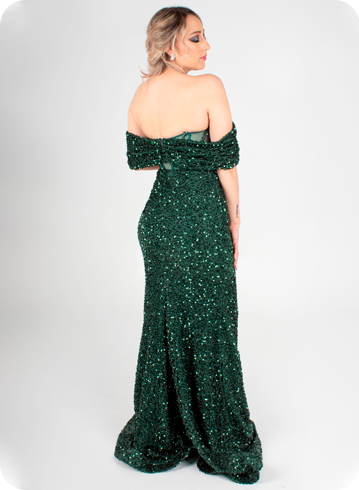 VESTIDO LENTEJUELA MANGA CAIDA TRANSPARENCIA