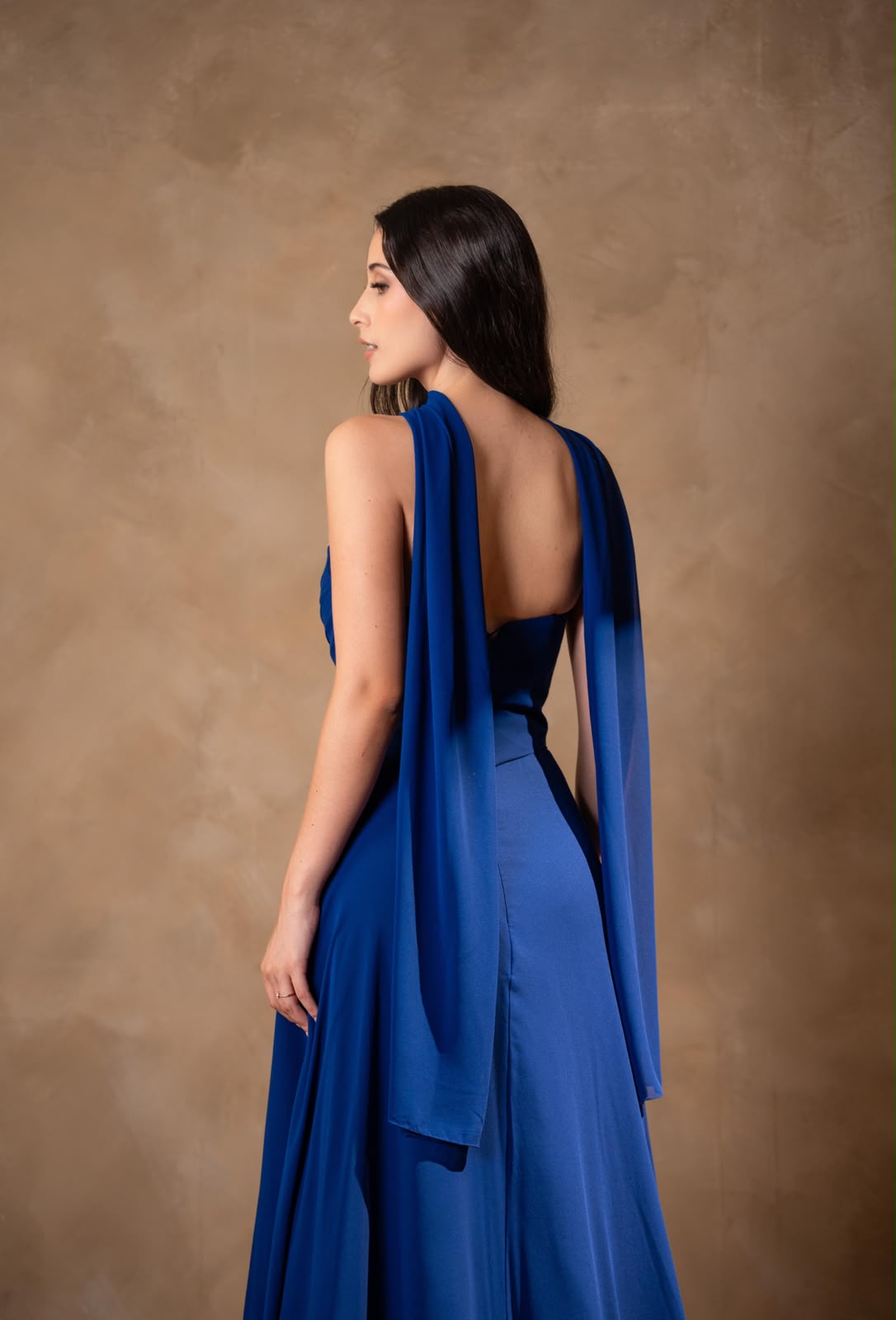 Vestido Azul Rey Corte A Con Estola