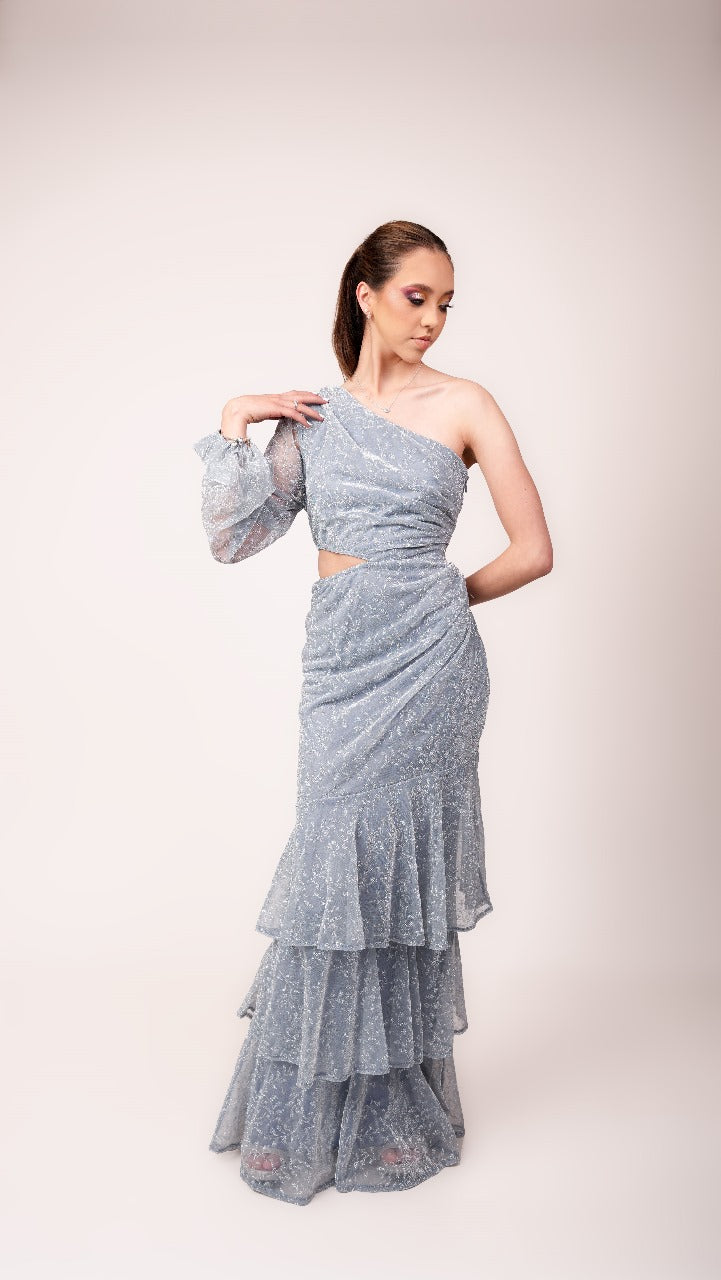 Vestido Azul Cielo Una Manga Olanes