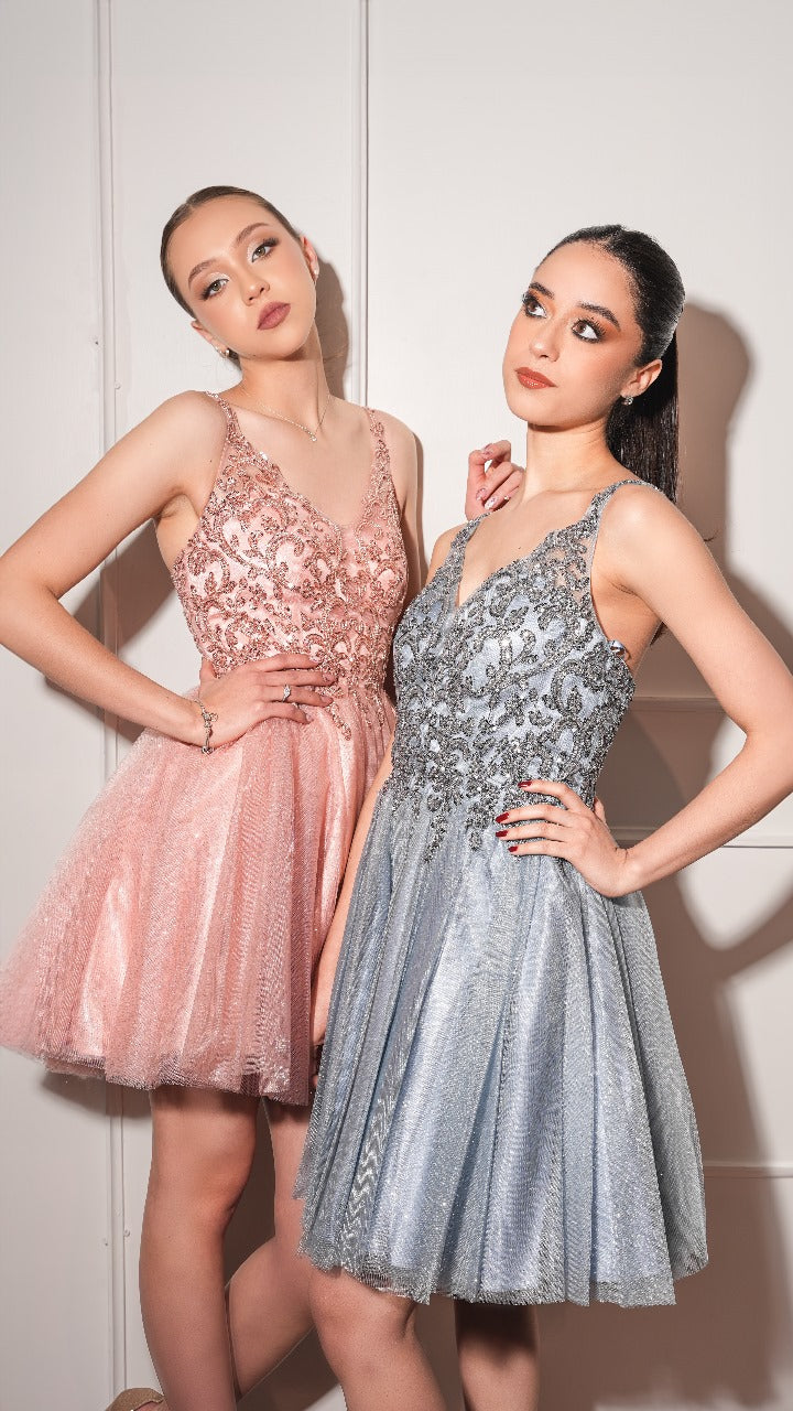 Vestido Corto De Corset Con Estampado Plateado