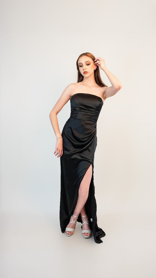 Vestido Satin Straple de Corset con Estola