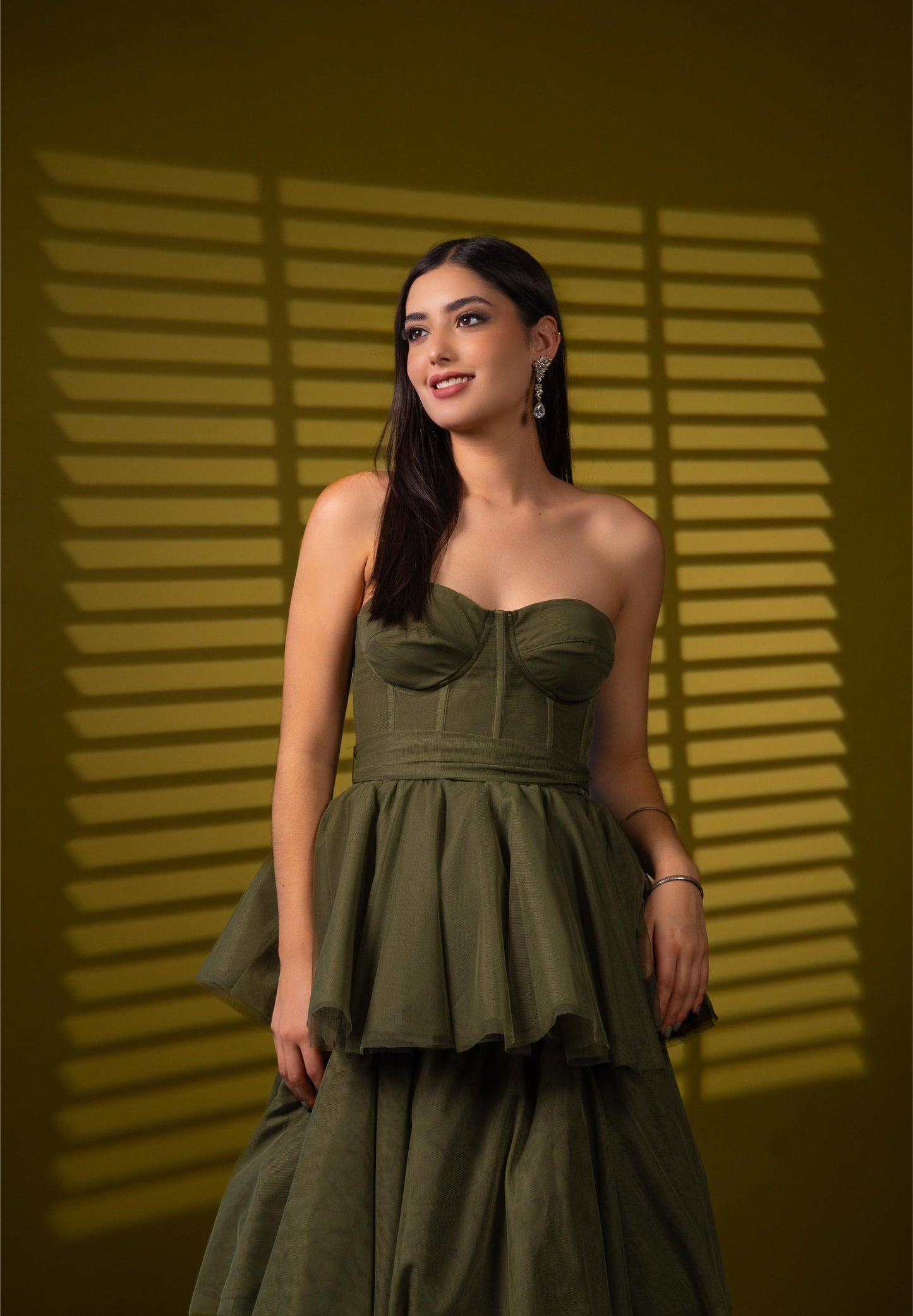 Vestido Verde Olivo Straple Olan Con Cinto