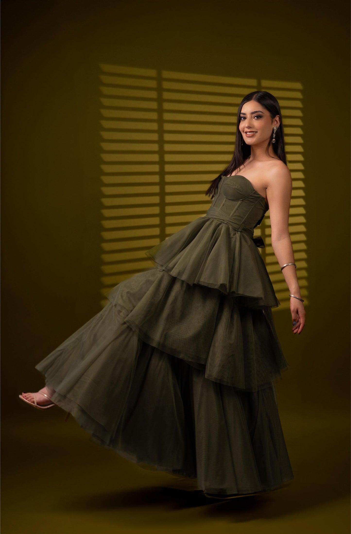 Vestido Verde Olivo Straple Olan Con Cinto