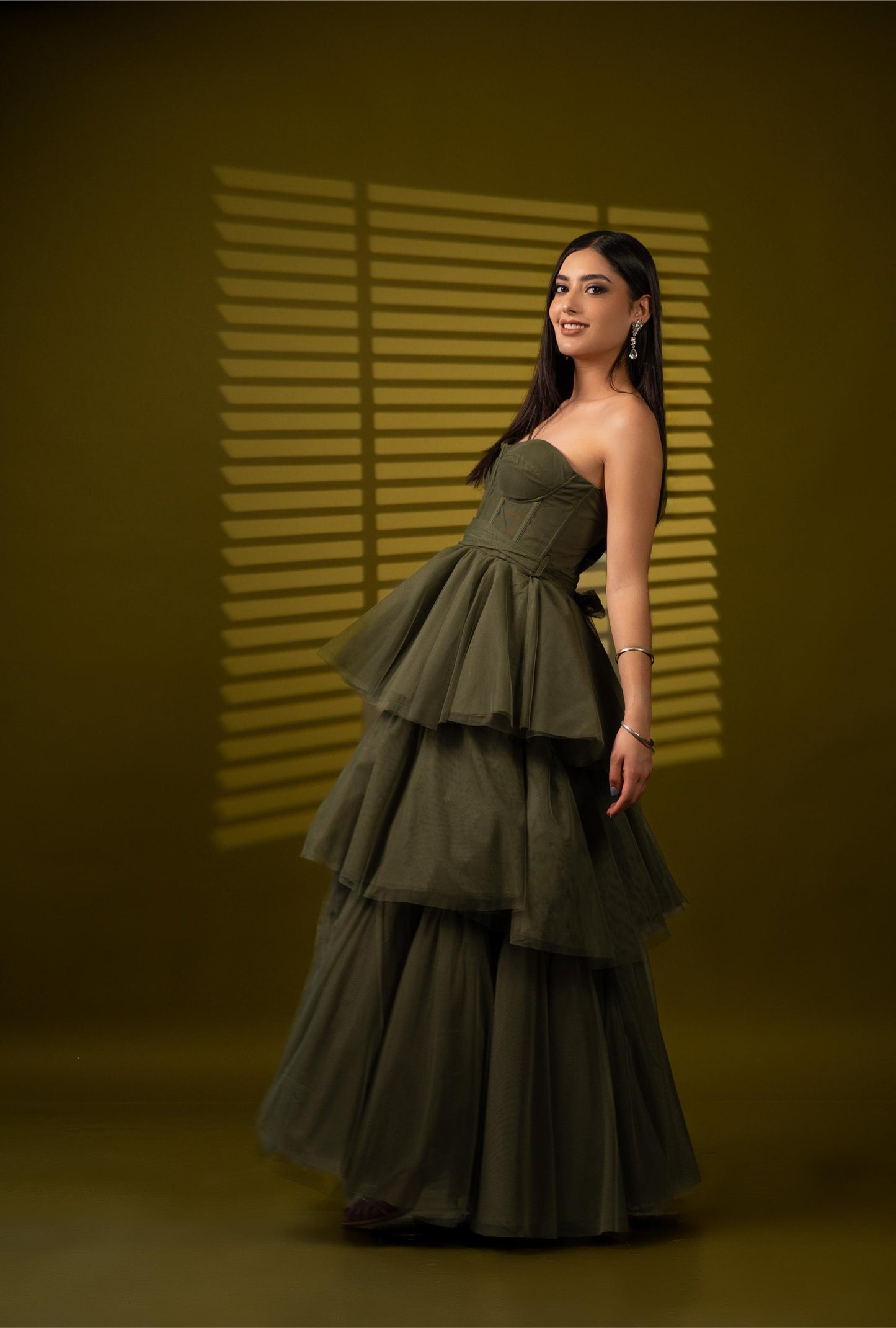 Vestido Verde Olivo Straple Olan Con Cinto