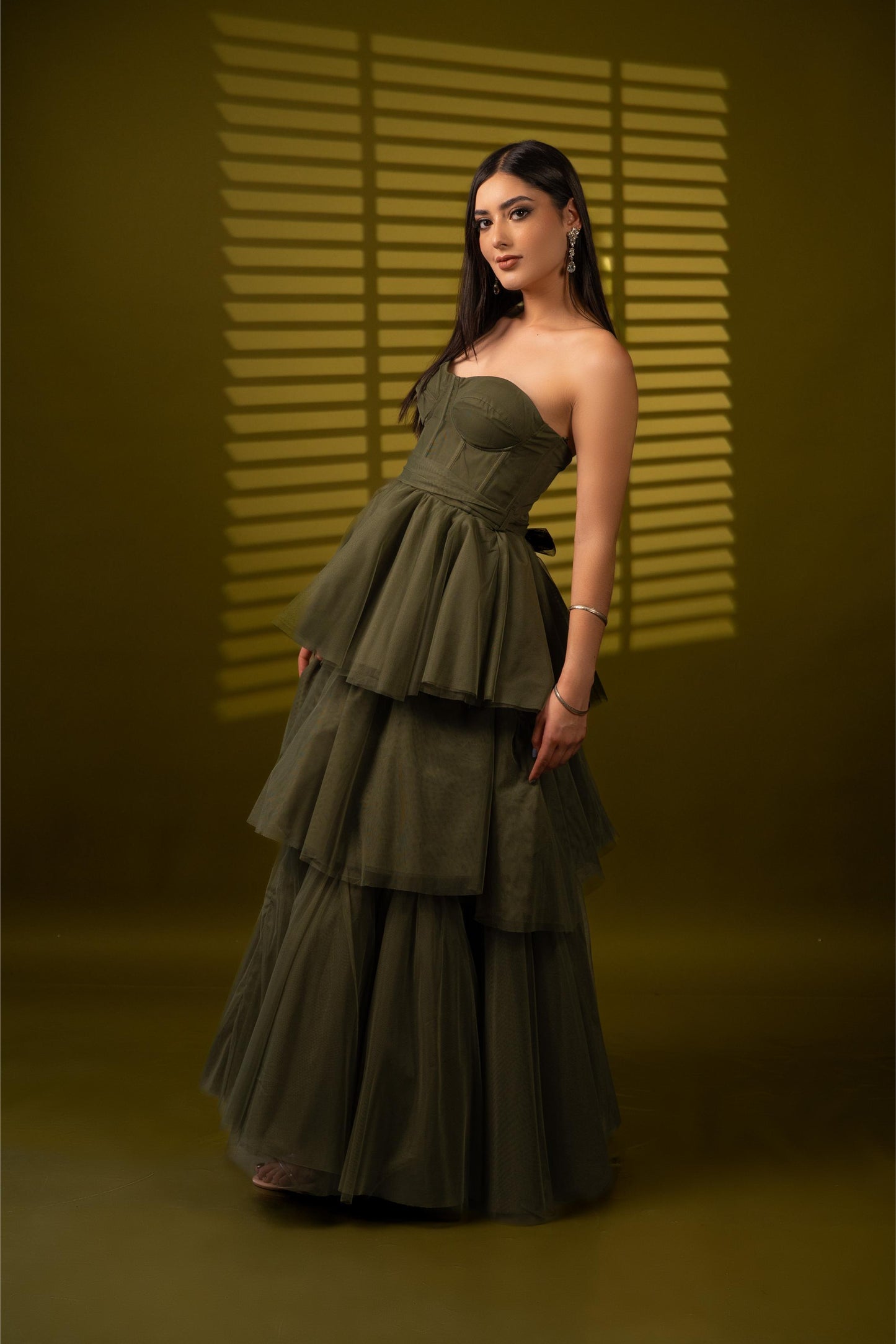 Vestido Verde Olivo Straple Olan Con Cinto