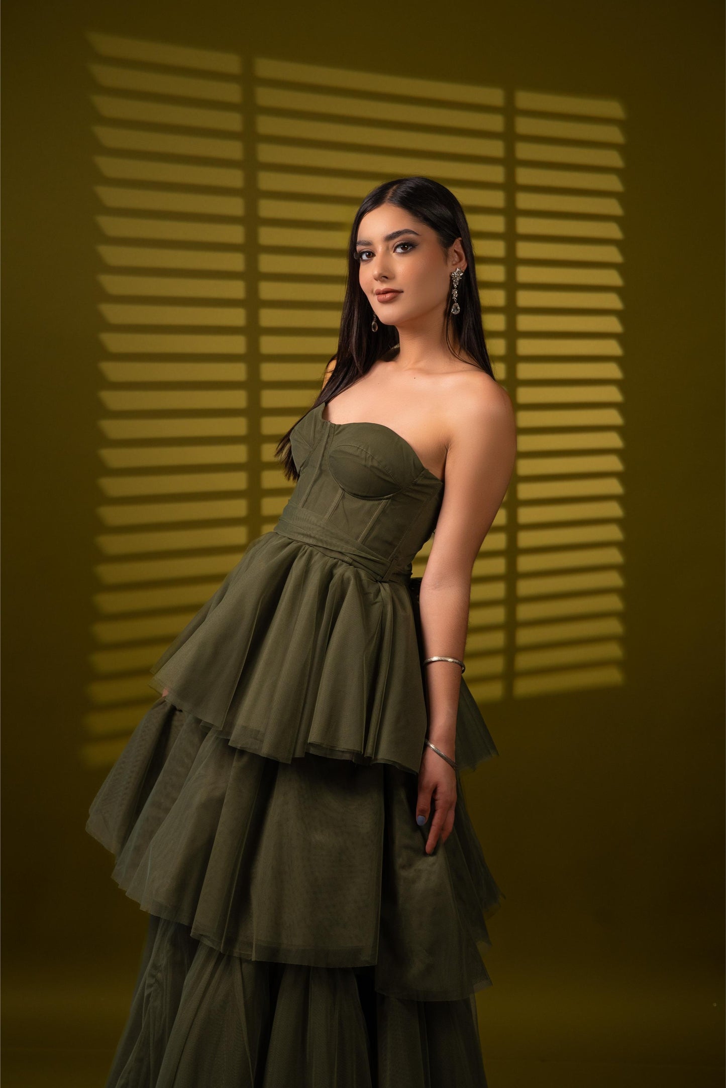 Vestido Verde Olivo Straple Olan Con Cinto