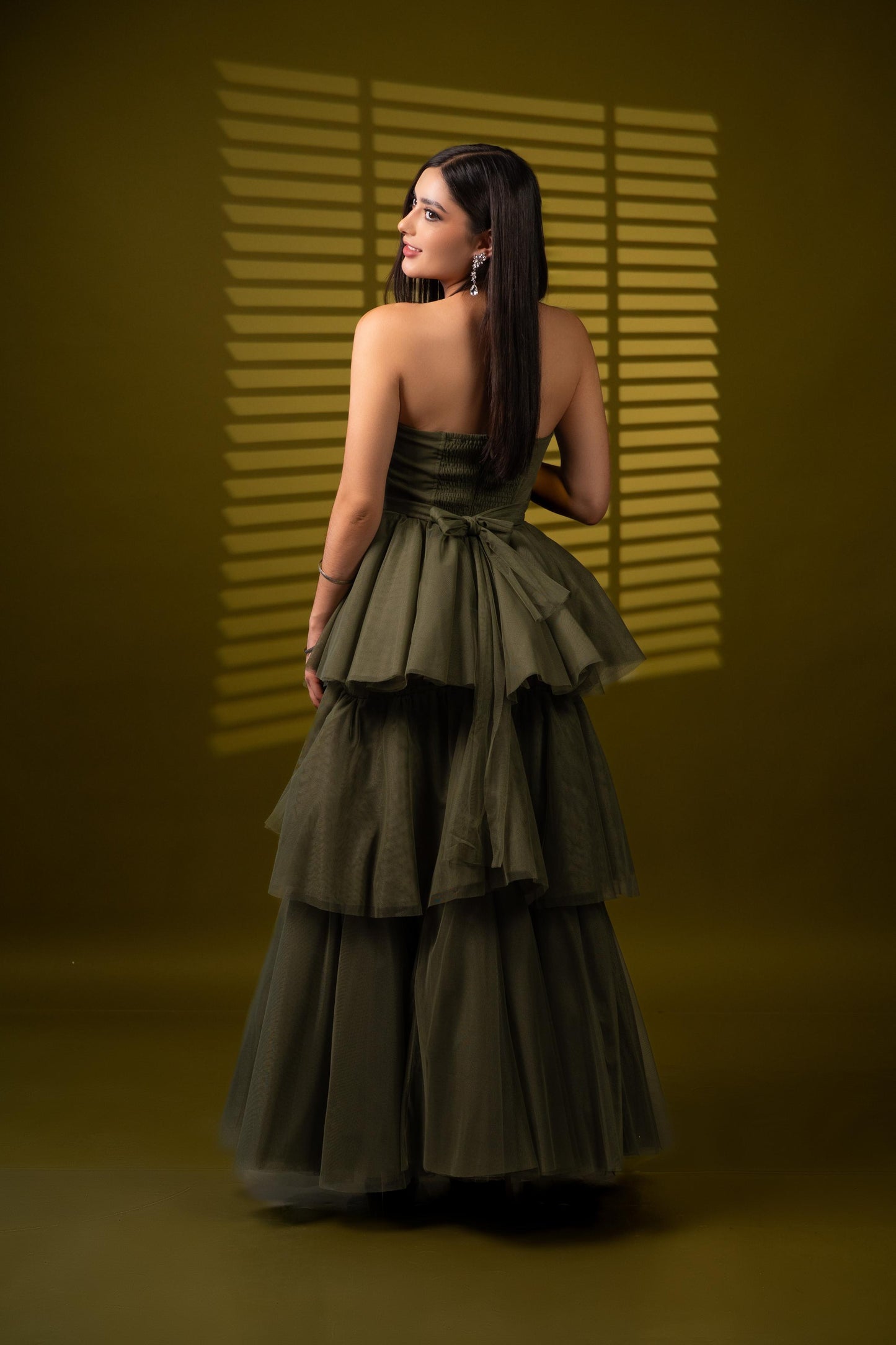Vestido Verde Olivo Straple Olan Con Cinto