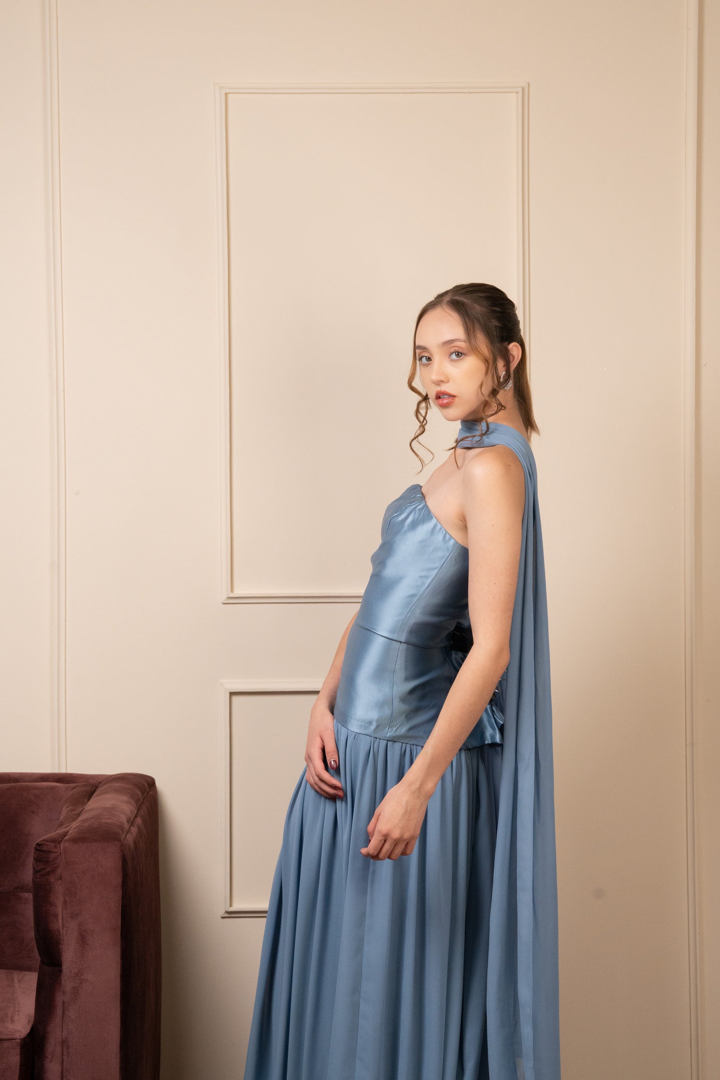 Vestido Azul Cielo Straple Corset Con Olan