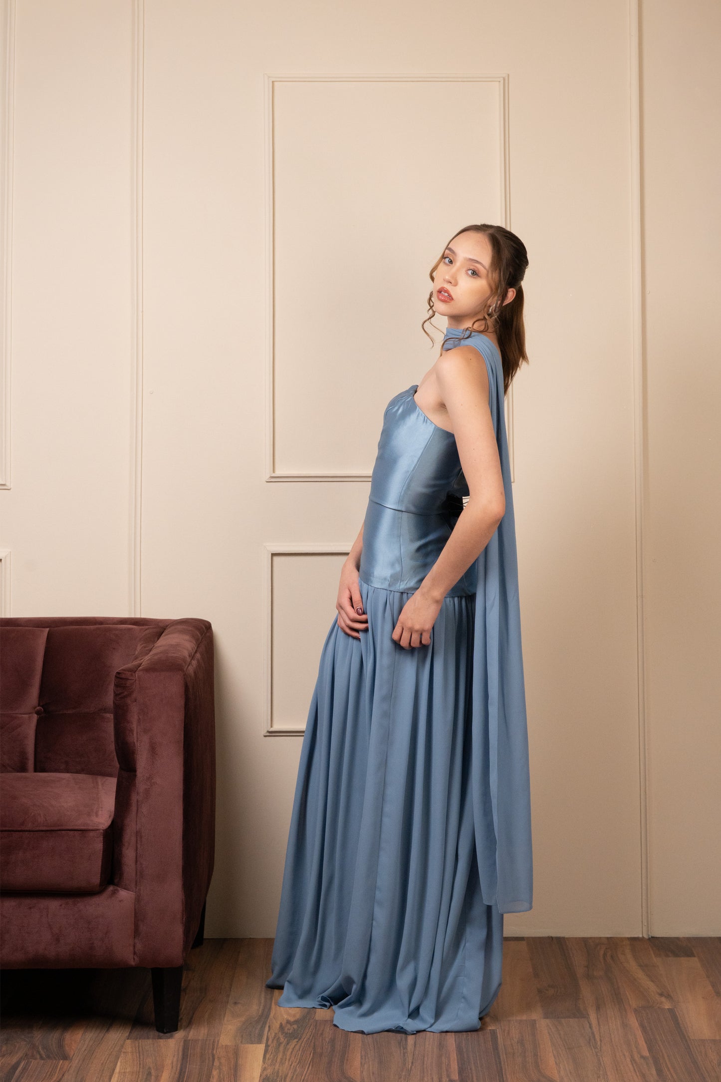 Vestido Azul Cielo Straple Corset Con Olan