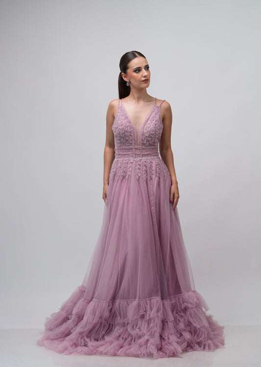 Vestido rosa viejo Detalle en Abdomen y Tirantes Ampon