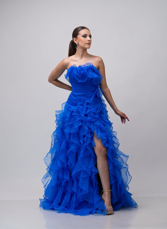 Vestido Azul Straple Varios Olanes