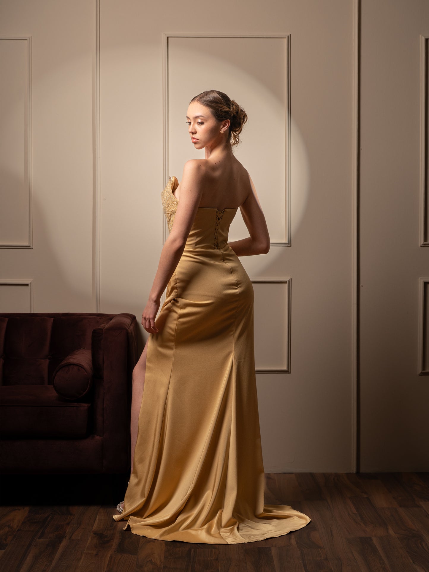 Vestido Amarillo Pastel Straple Piedras En Corset