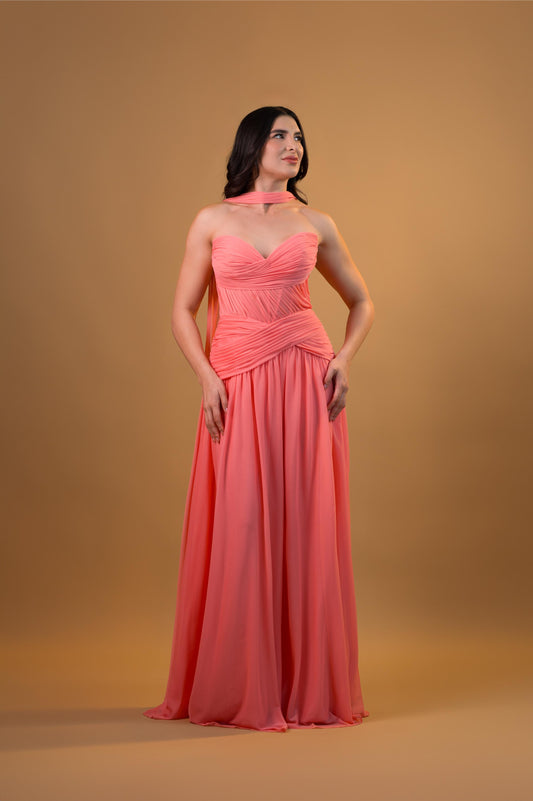 Coral Straple Pegado Abdomen Suelto En Falda Con Estola