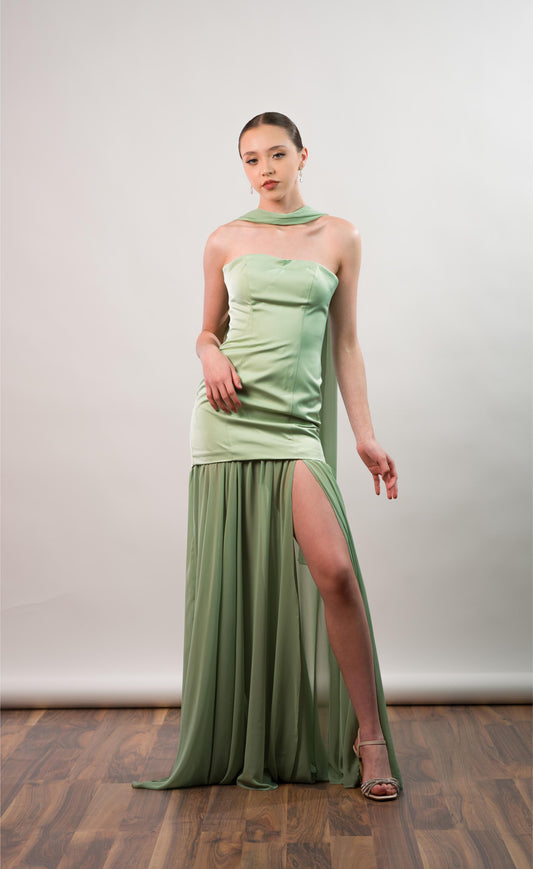 Verde Sage Straple Falda Suelta Con Estola