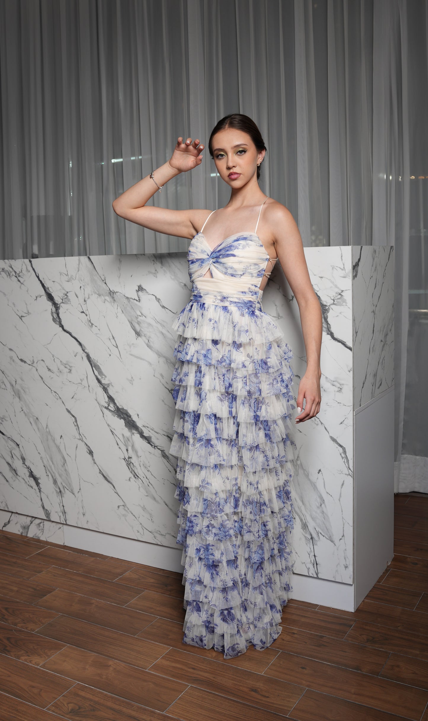 Vestido Azul Con Blanco Corset Olan