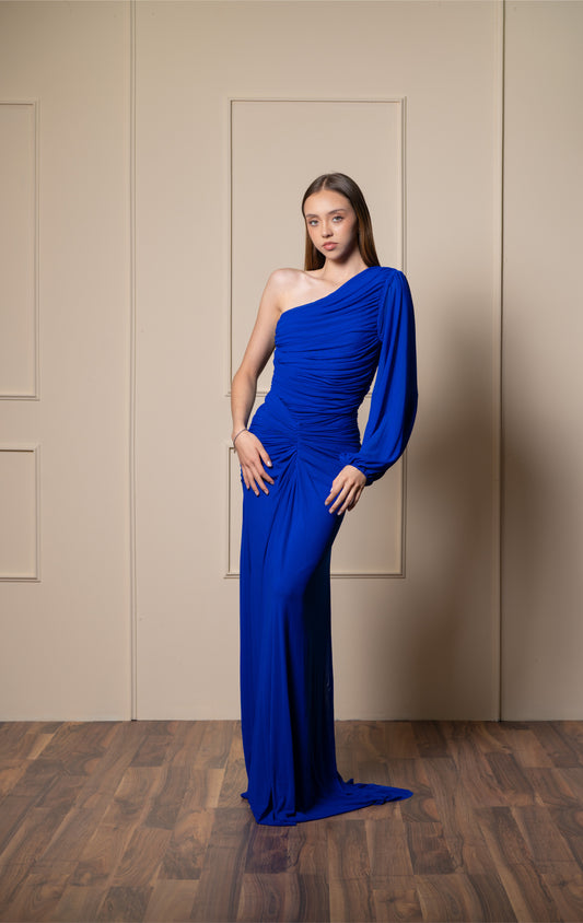 Vestido Azul Rey  Corrugado Una Manga