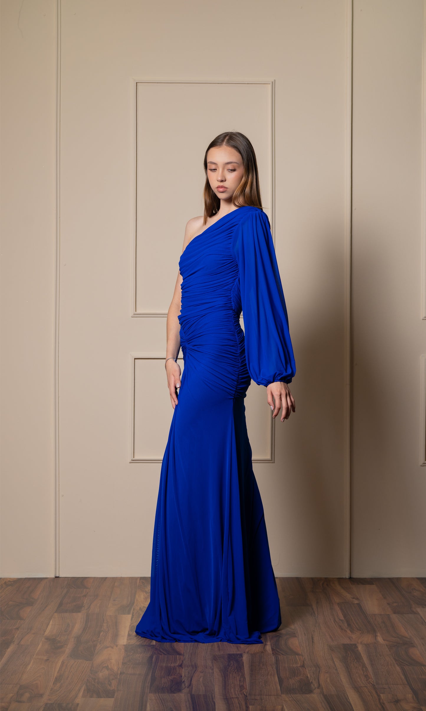 Vestido Azul Rey  Corrugado Una Manga