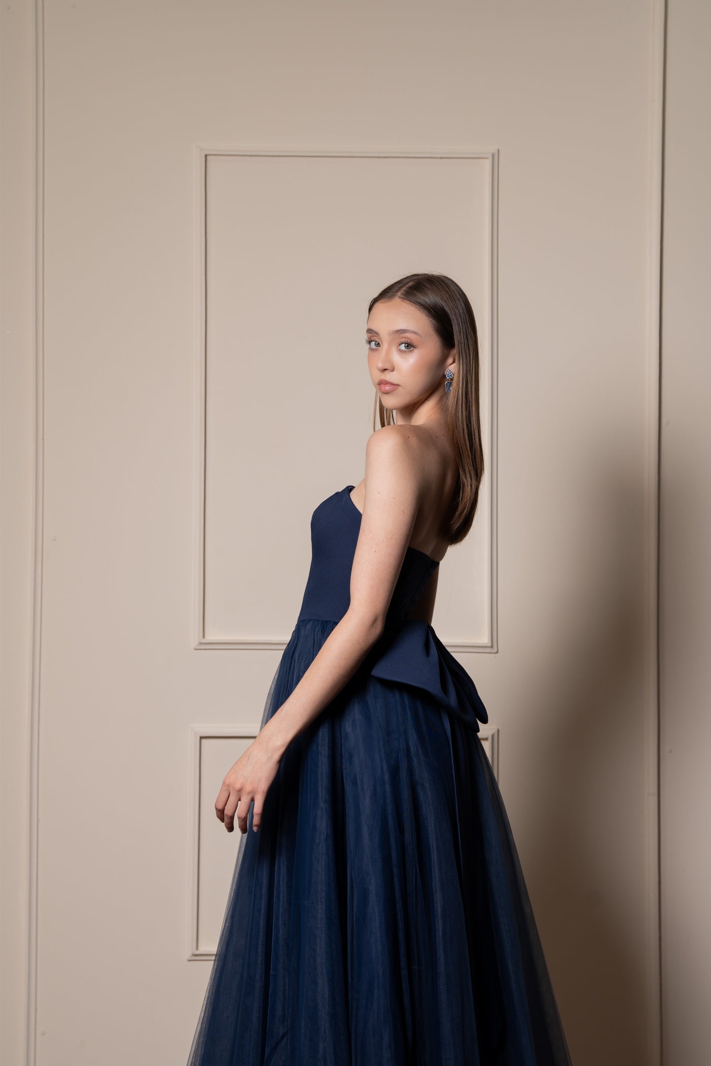 Vestido Corte A Midi Moño Atrás