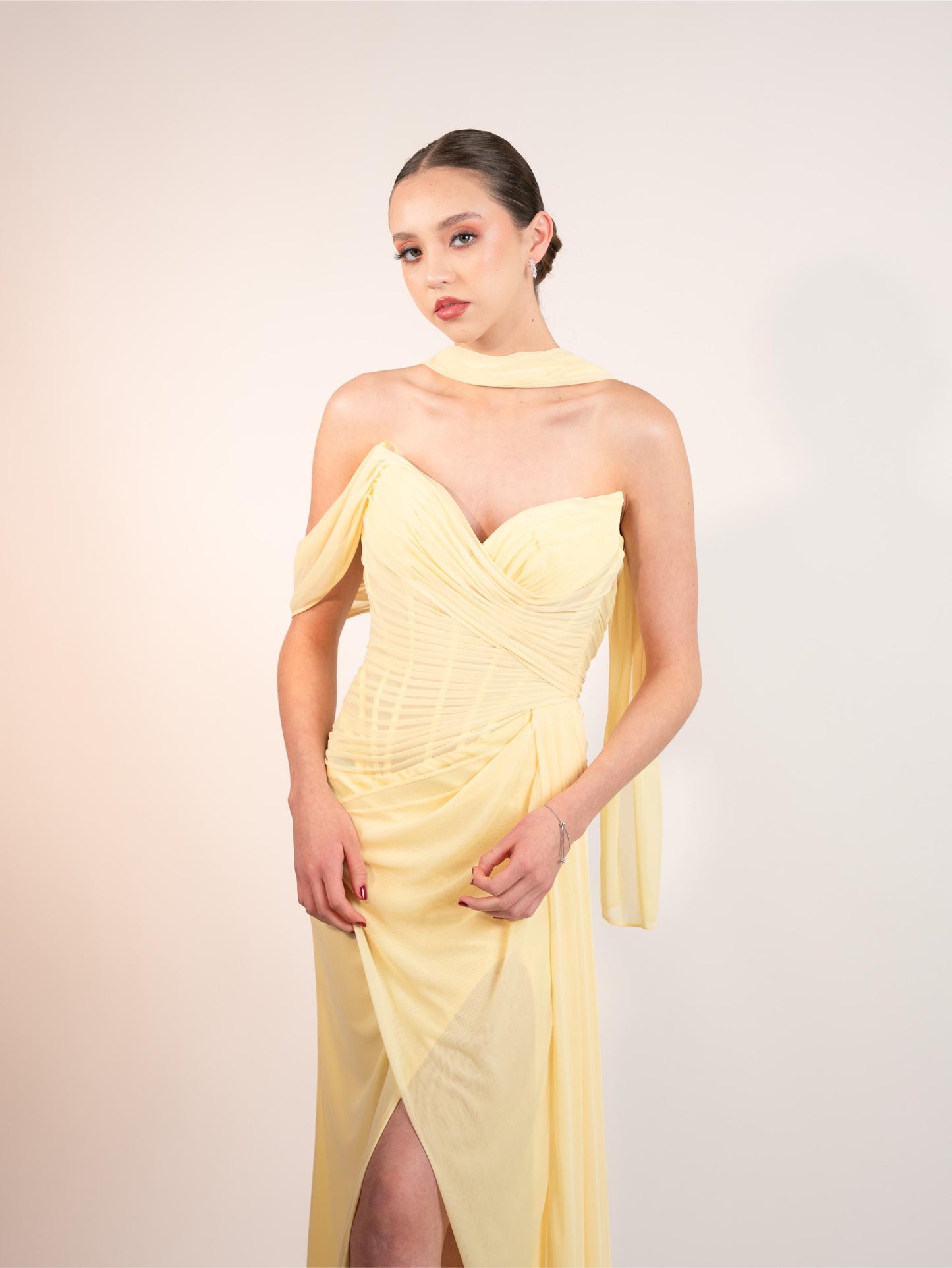 Amarillo Straple Manga Caida Corrugado Suelto