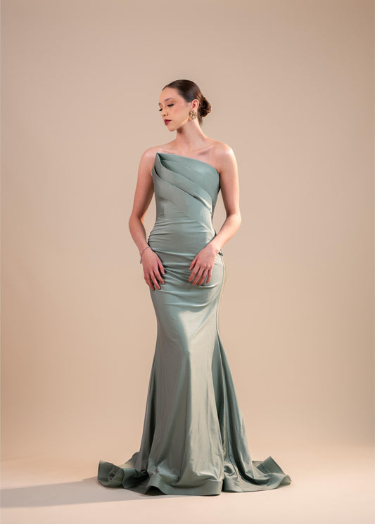 Verde Sage Straple Liso Pico En Escote