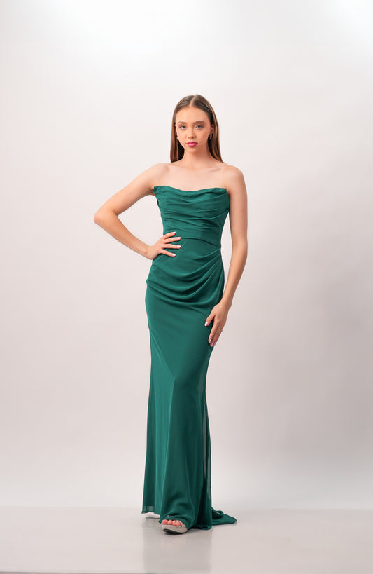 Vestido Verde Esmeralda Straple Corrugado