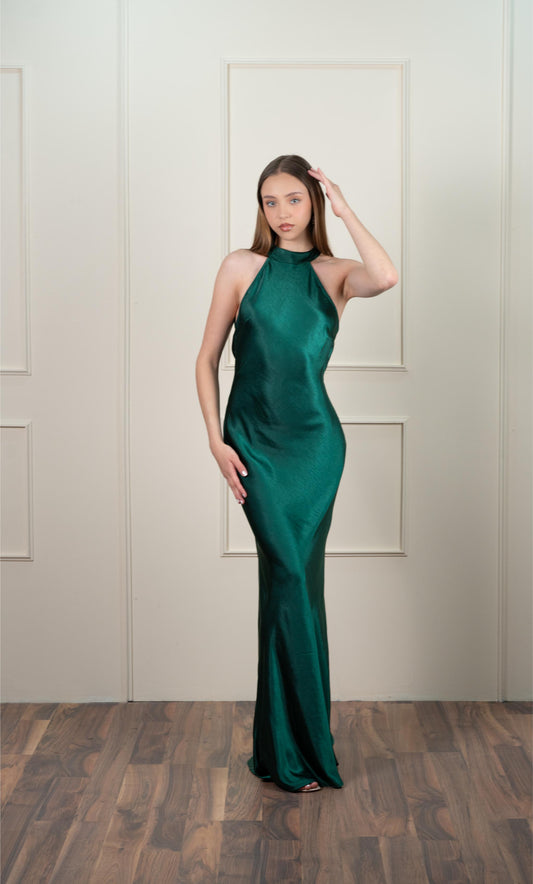 Vestido Verde Halter Espalda Baja