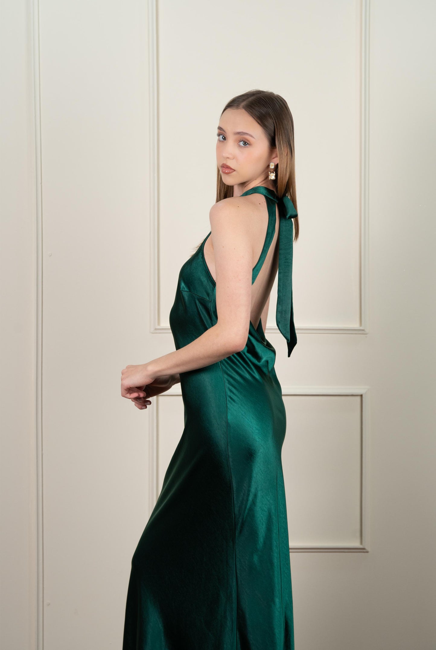 Vestido Verde Halter Espalda Baja