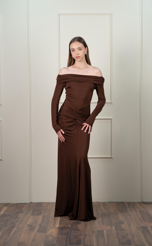 Vestido Cafe Manga Larga Campesina