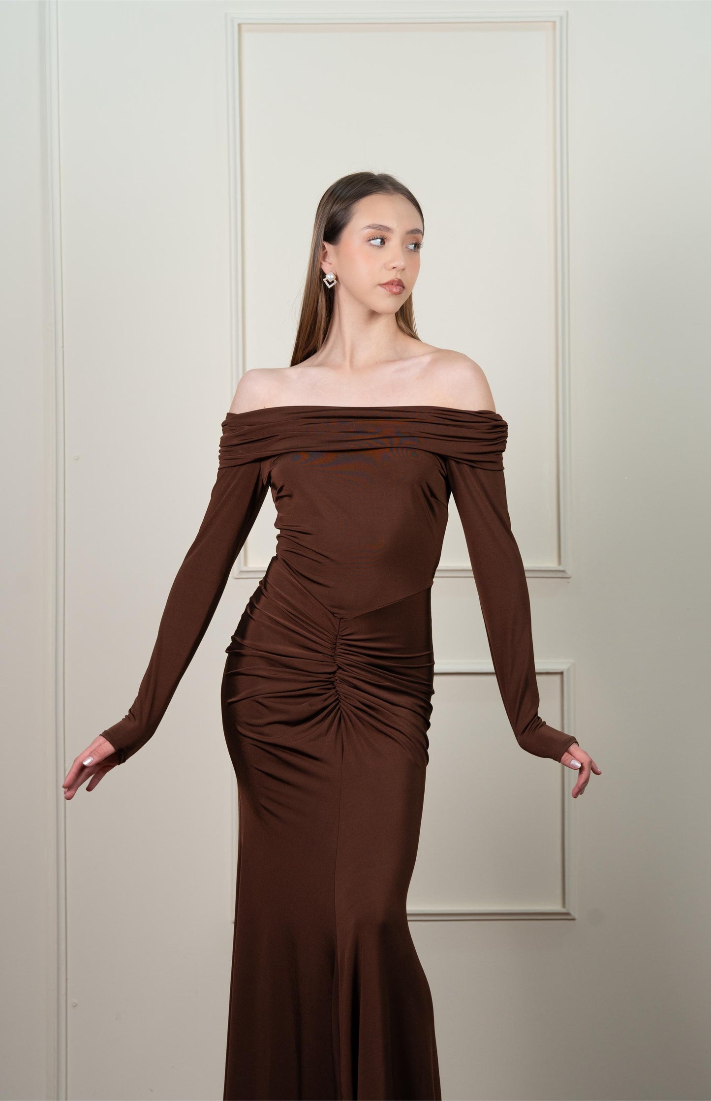 Vestido Cafe Manga Larga Campesina