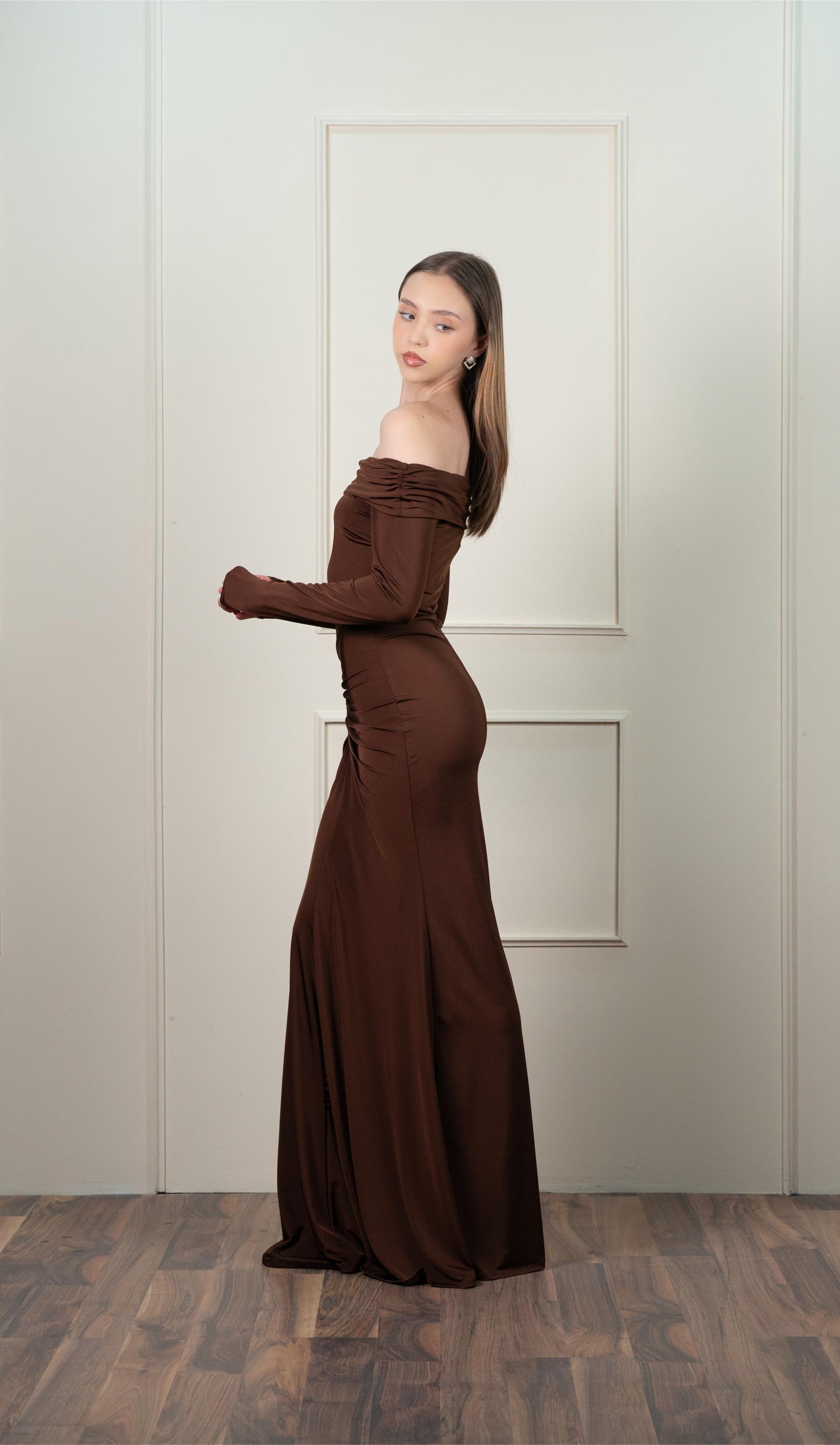 Vestido Cafe Manga Larga Campesina