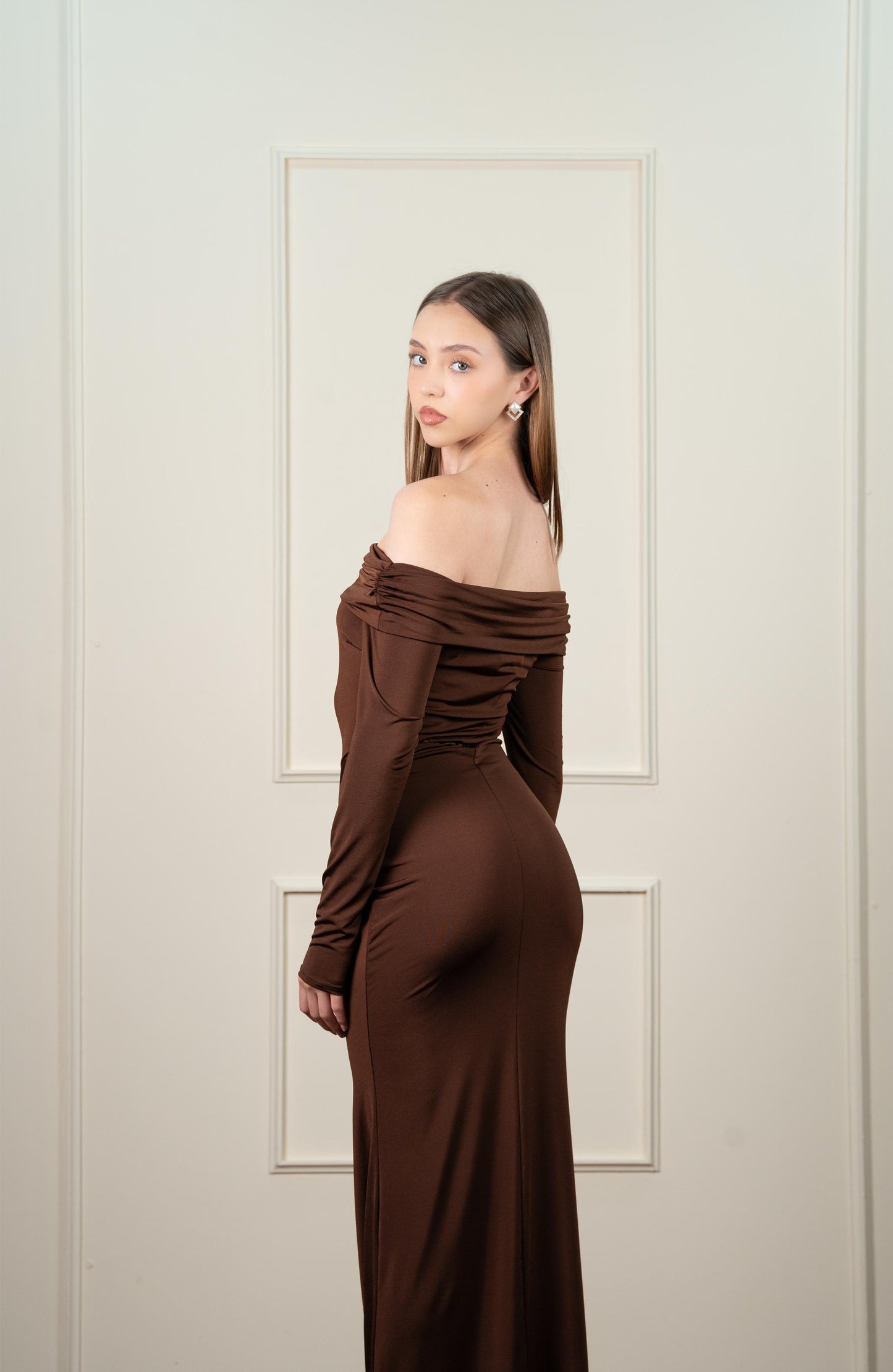 Vestido Cafe Manga Larga Campesina