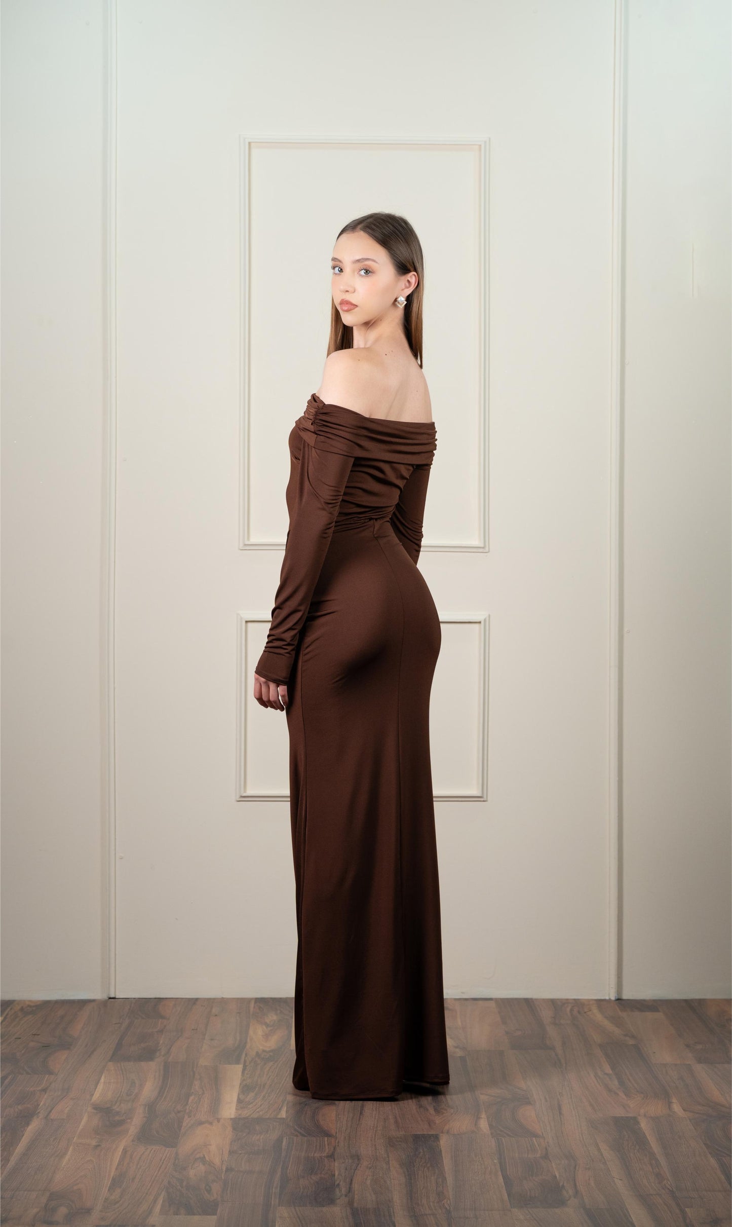 Vestido Cafe Manga Larga Campesina