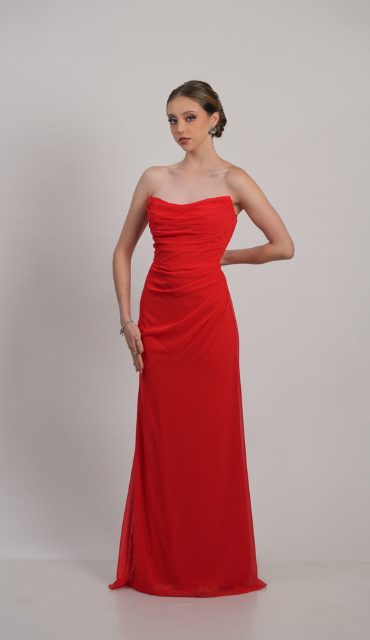 Vestido Rojo Straple Corrugado