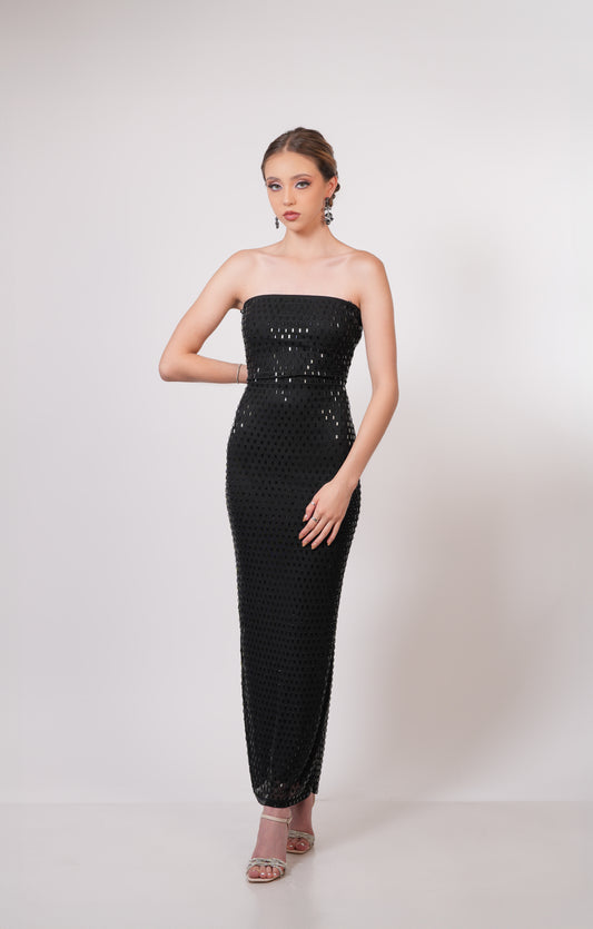 Vestido Negro Straple Midi  Espejos