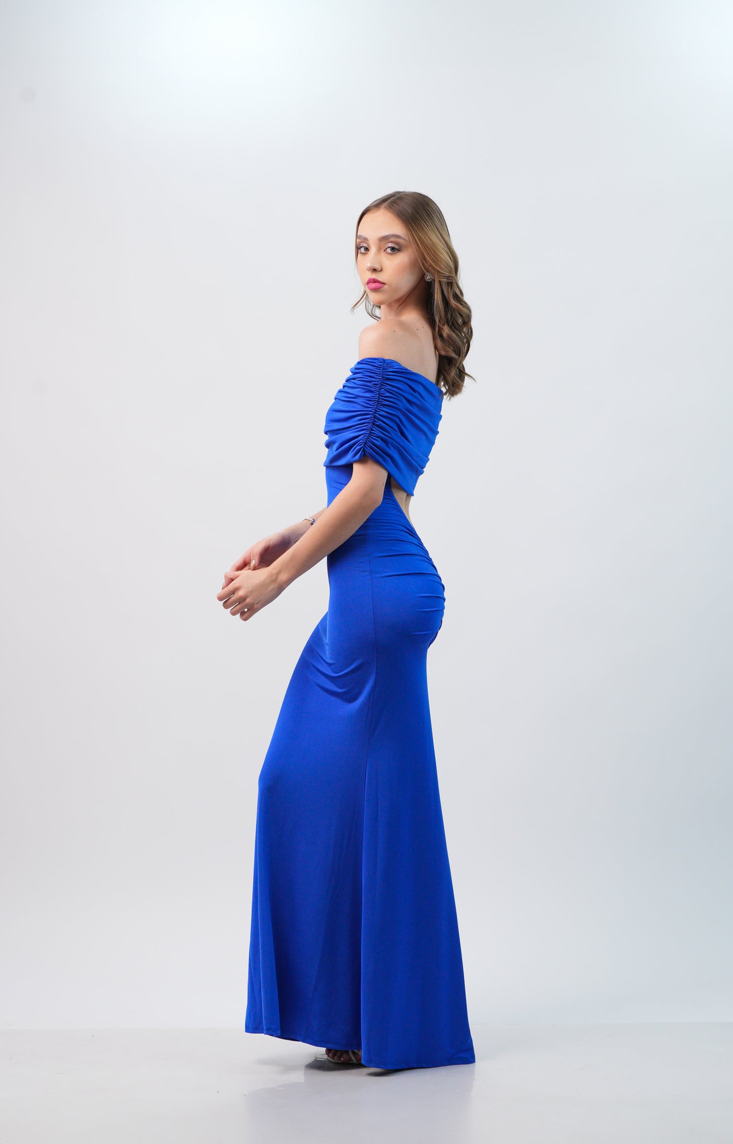 Vestido Azul Rey Manga Campesina Liso
