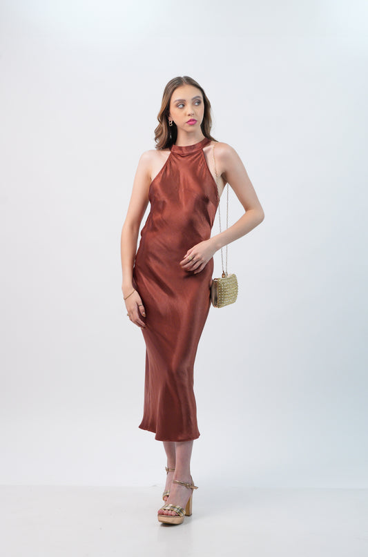 Vestido Halter Espalda Baja Midi