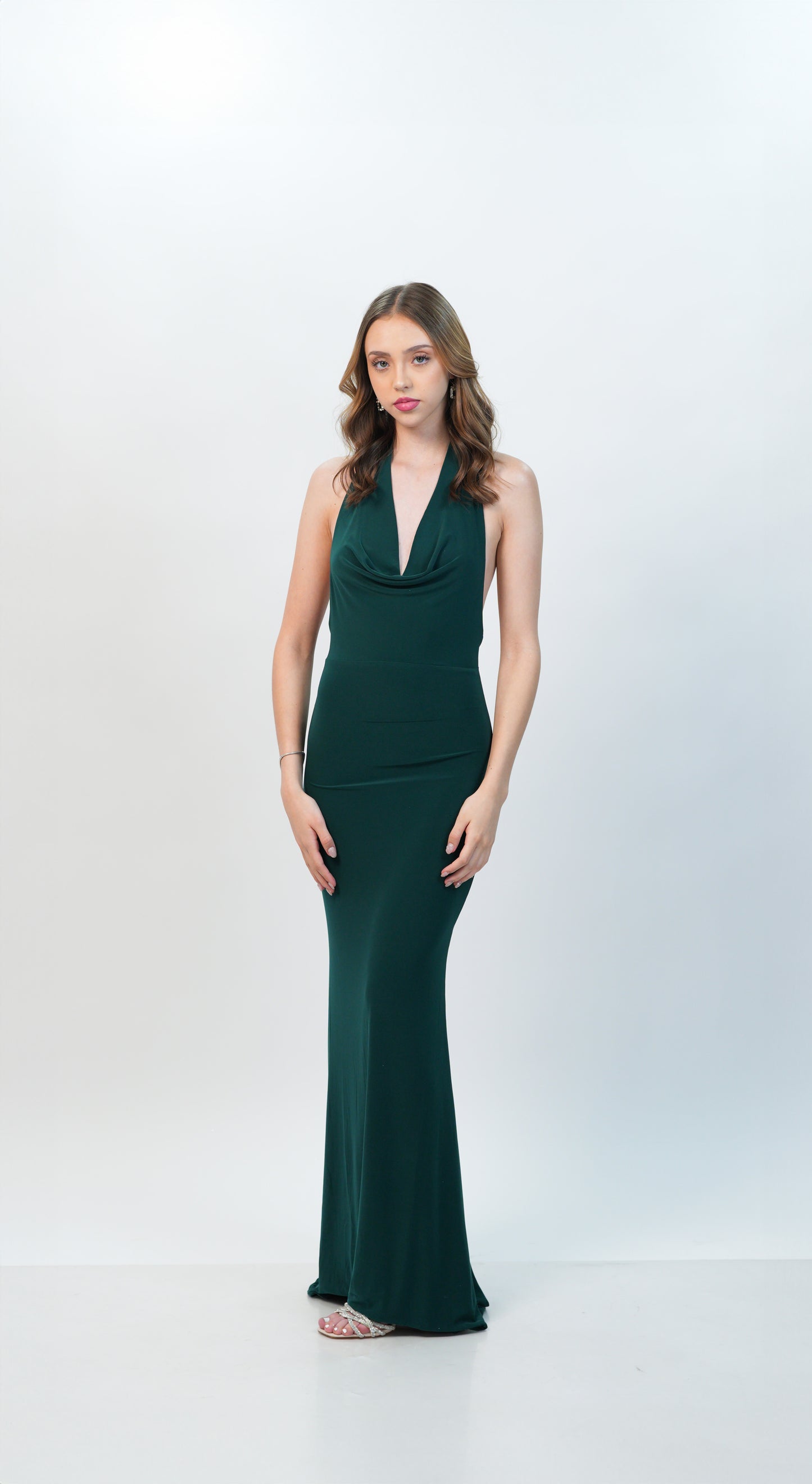 Vestido Verde Oscuro Espalda Descubierta Escote V