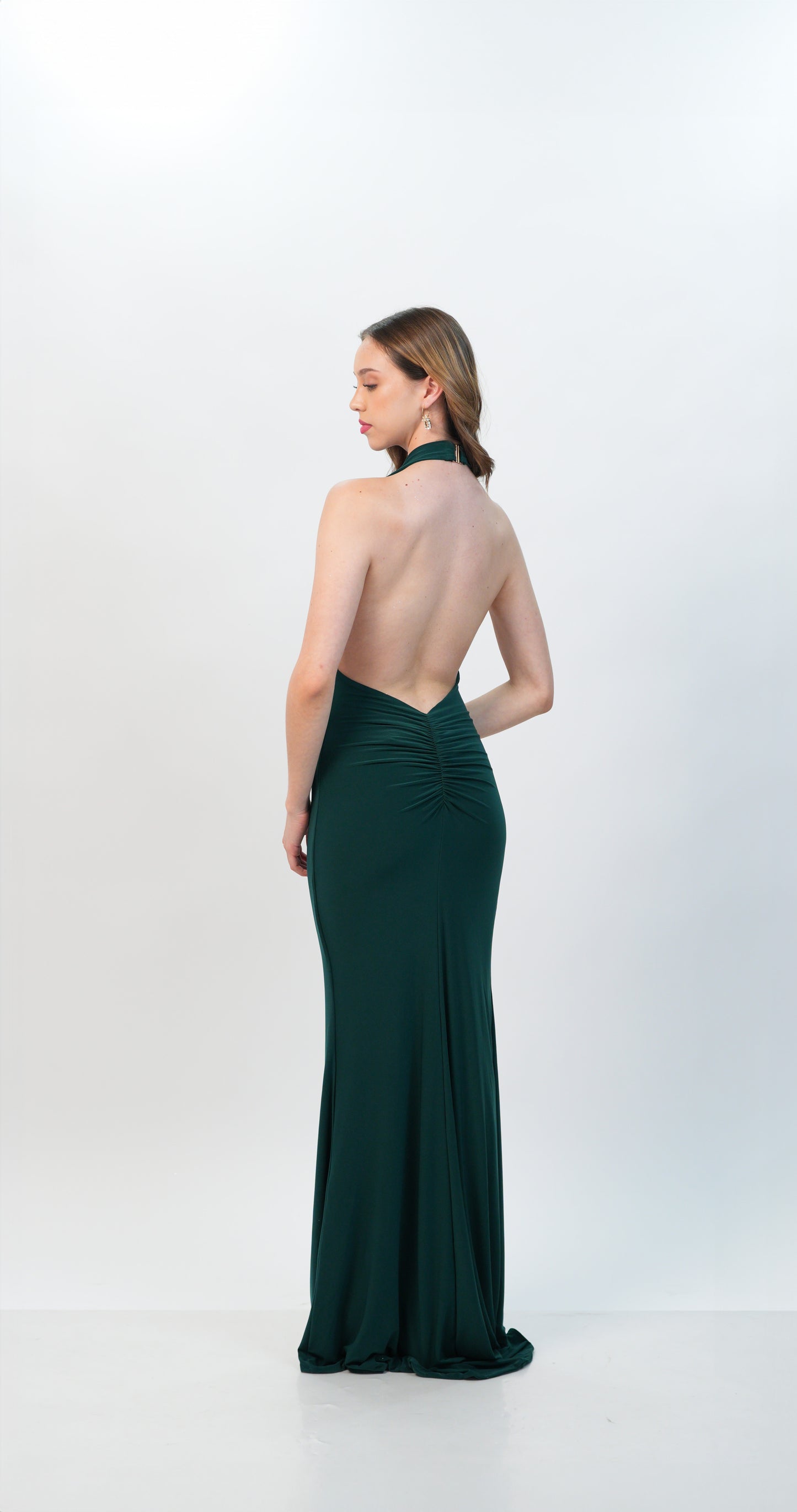 Vestido Verde Oscuro Espalda Descubierta Escote V