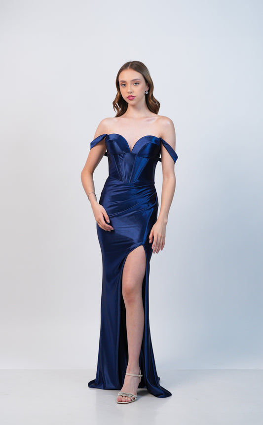 Vestido Azul Marino Tirantes Escote Corazon