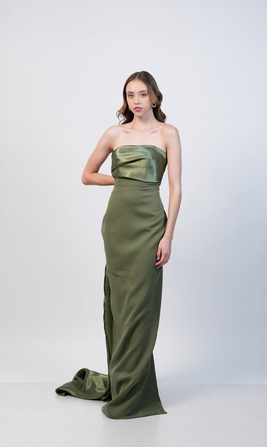Vestido Verde Olivo Straple Estola Atras