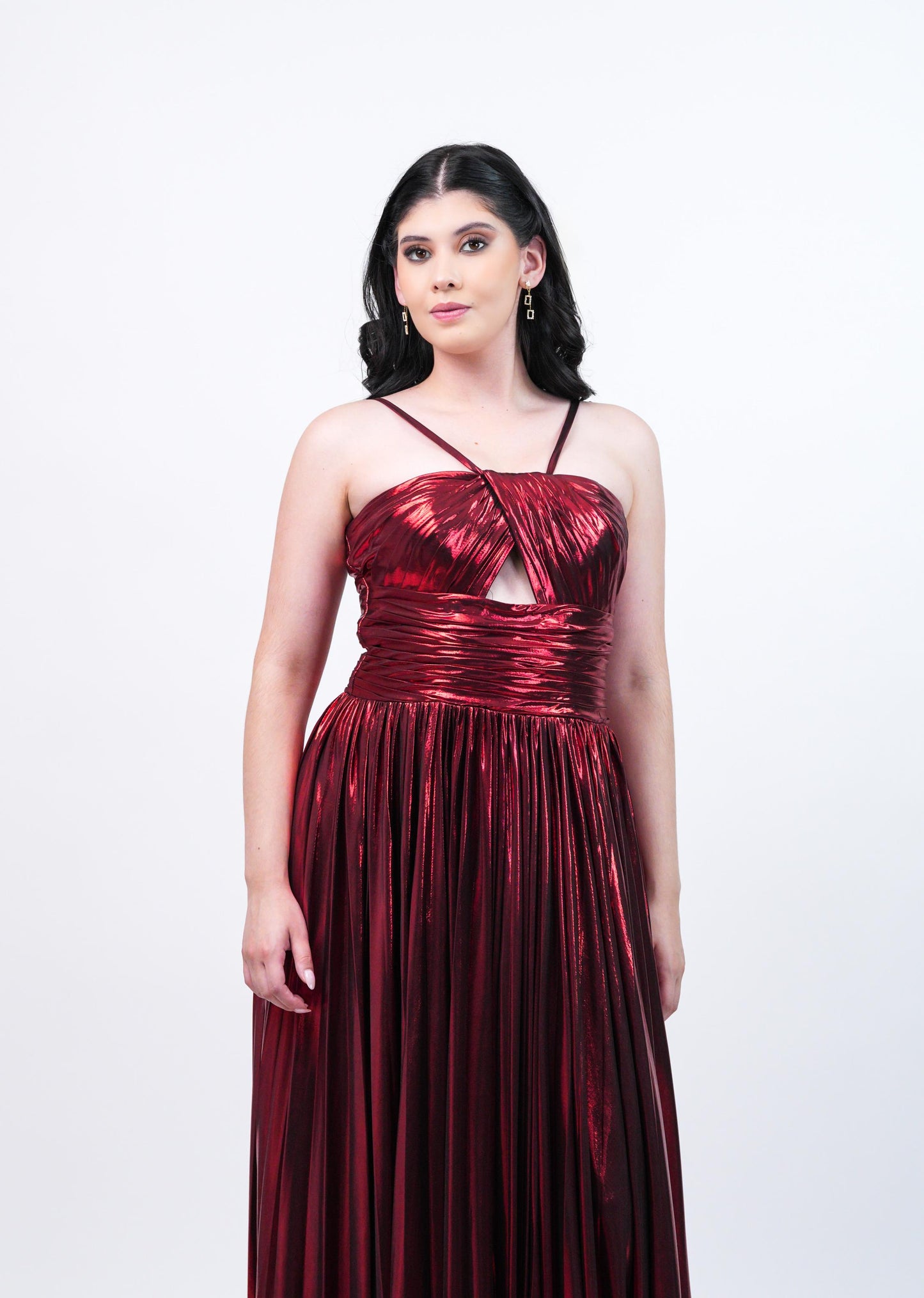 Vestido Vino Metalico Y Guantes