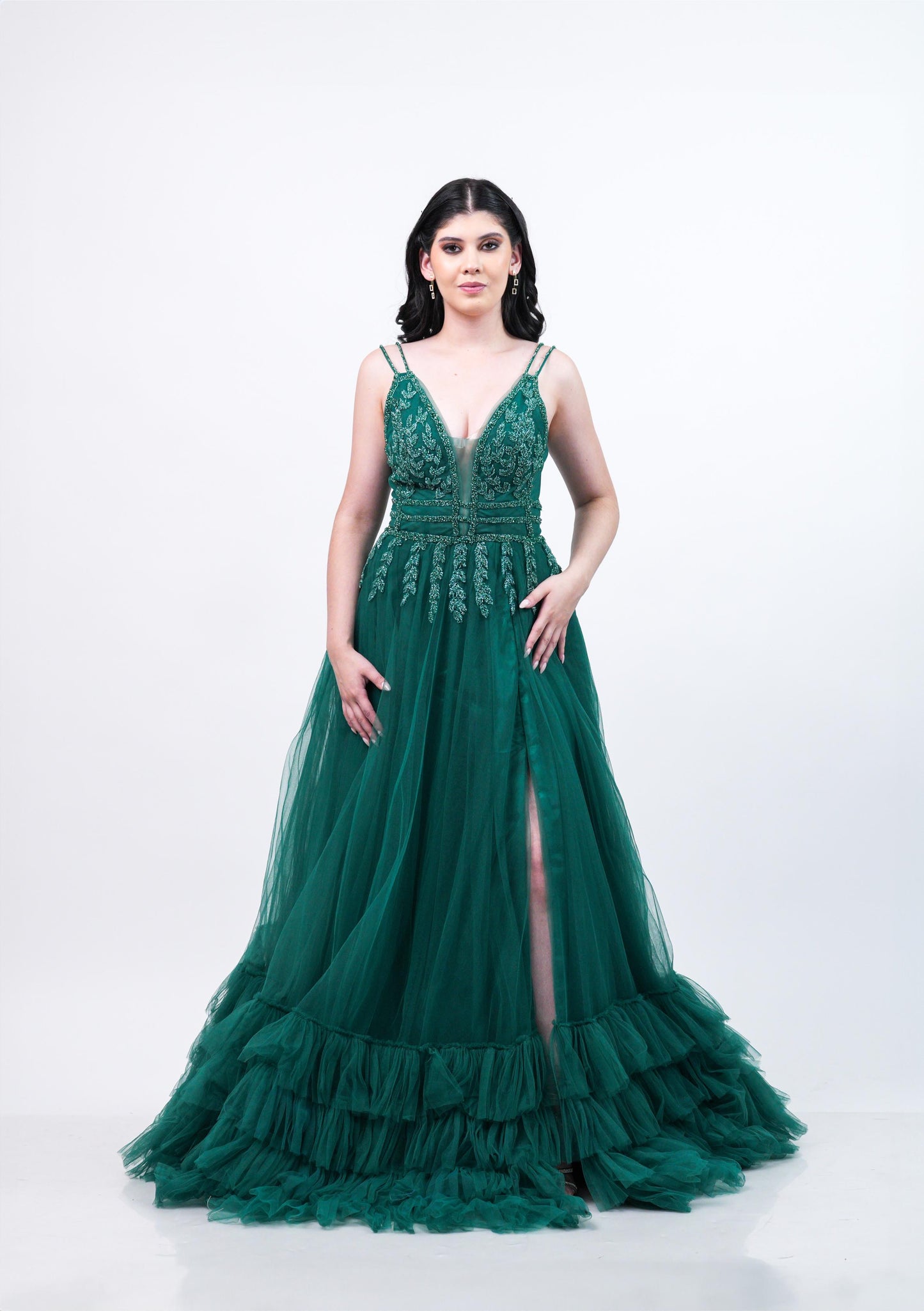 Vestido Verde Detalle En Abdomen Y Tirantes Ampon