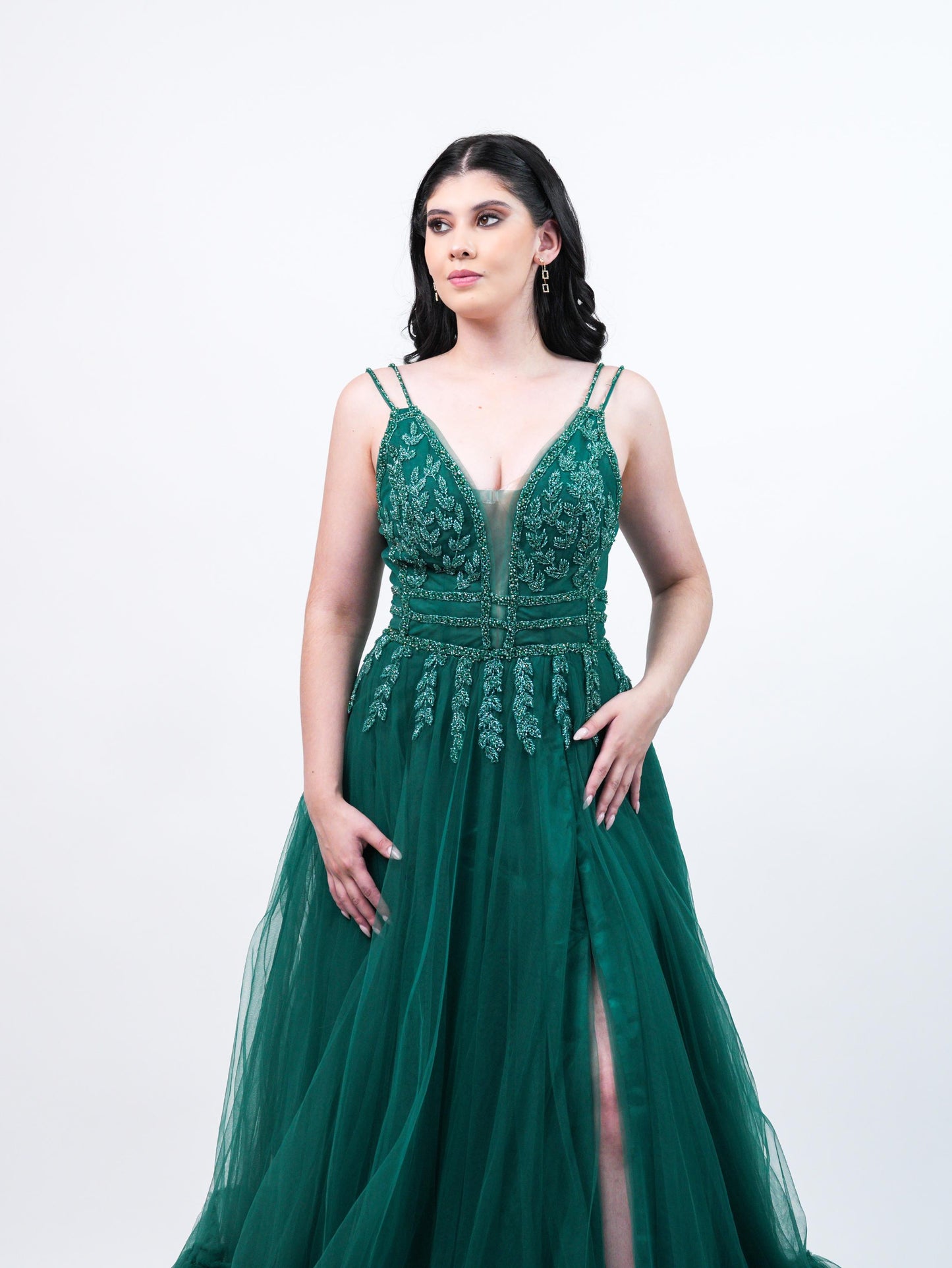 Vestido Verde Detalle En Abdomen Y Tirantes Ampon