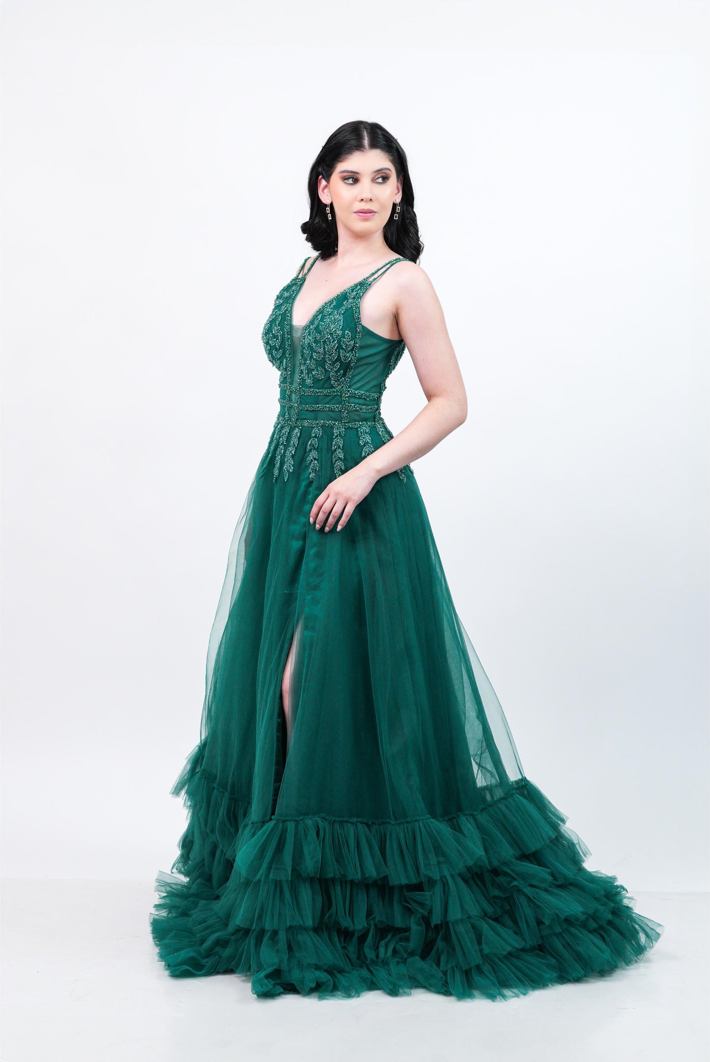 Vestido Verde Detalle En Abdomen Y Tirantes Ampon