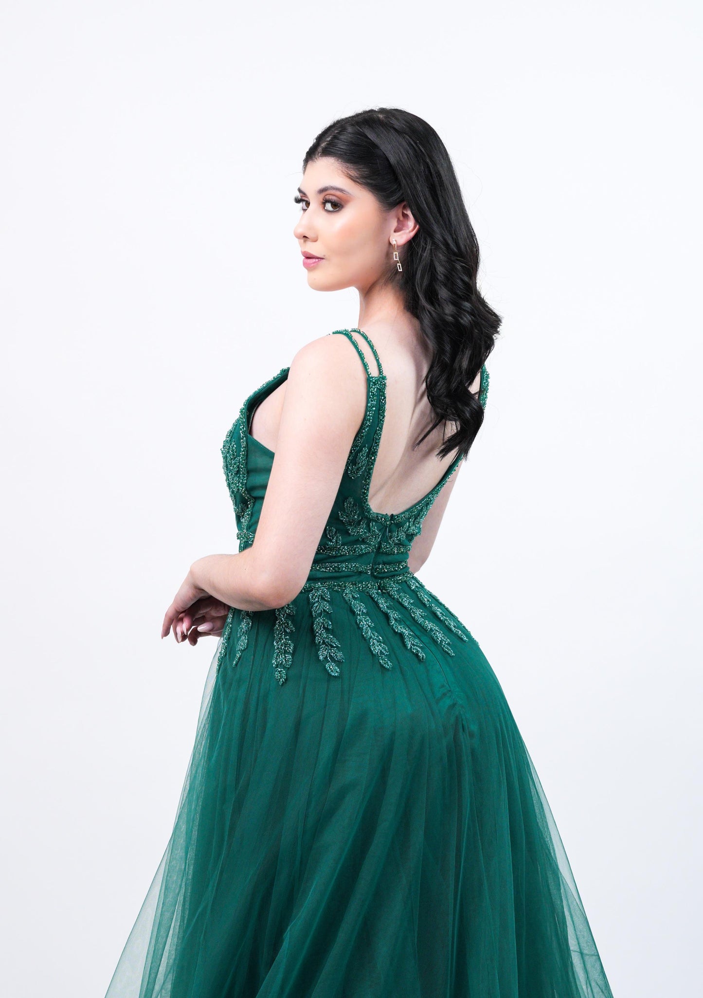 Vestido Verde Detalle En Abdomen Y Tirantes Ampon