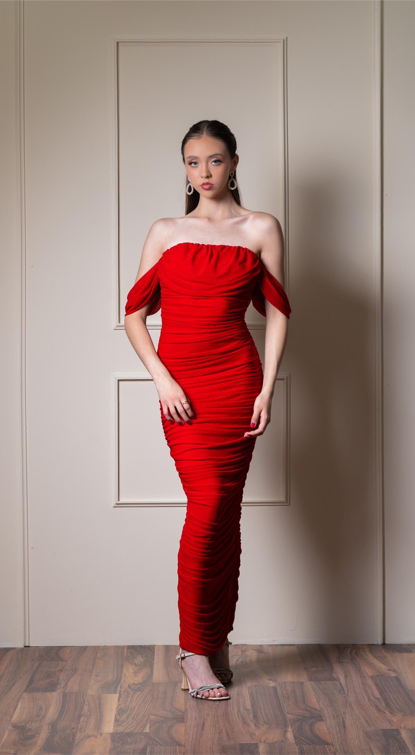 Vestido Rojo Corrugado Midi