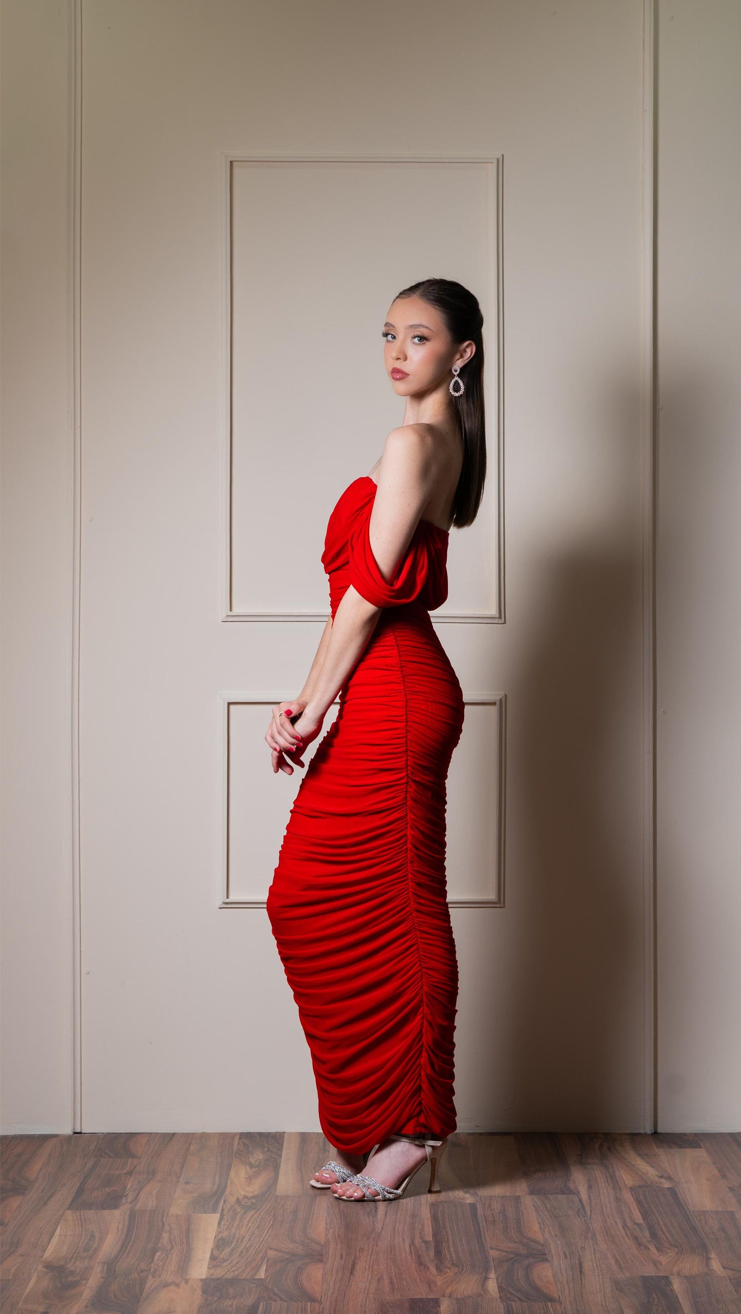 Vestido Rojo Corrugado Midi