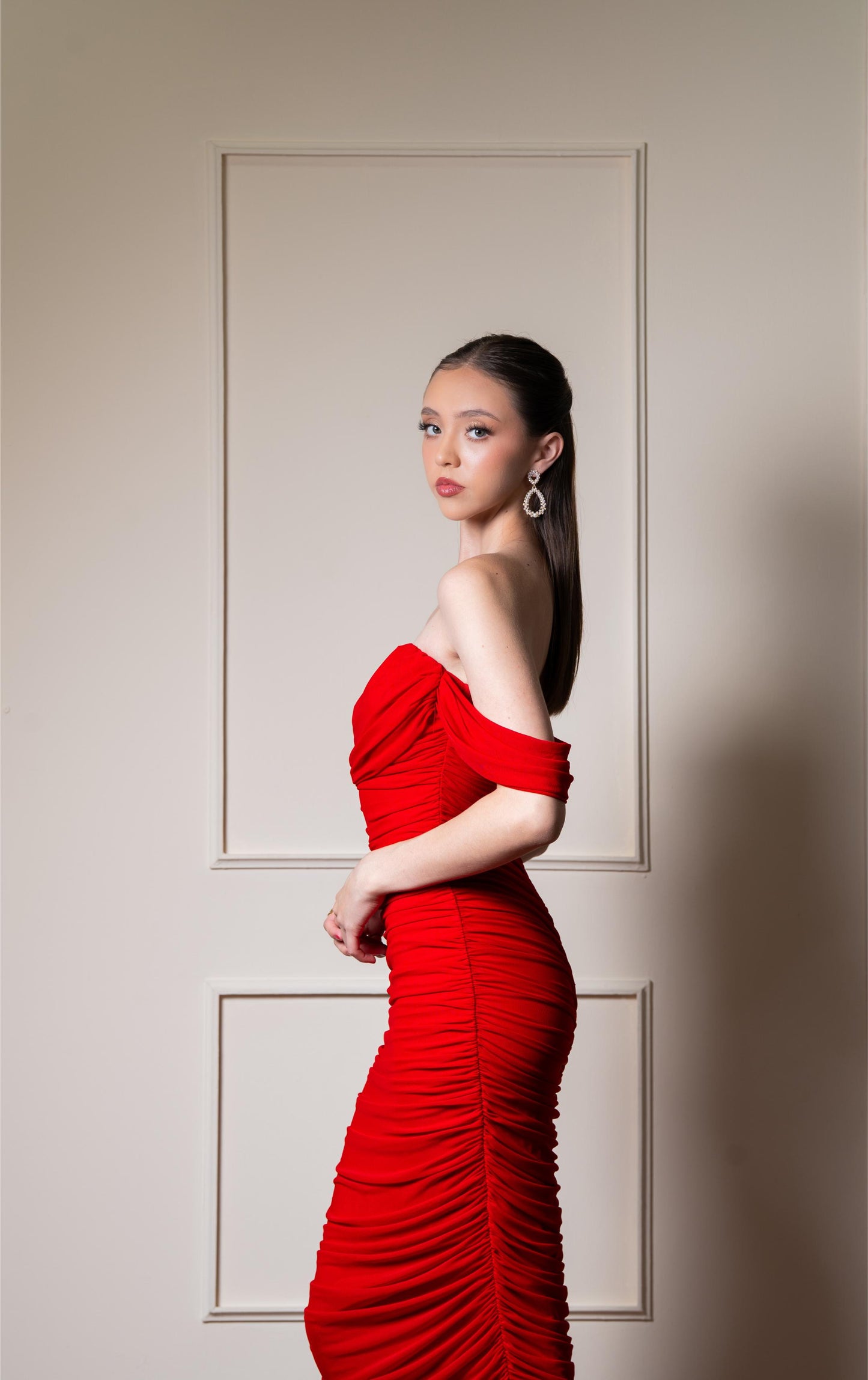 Vestido Rojo Corrugado Midi